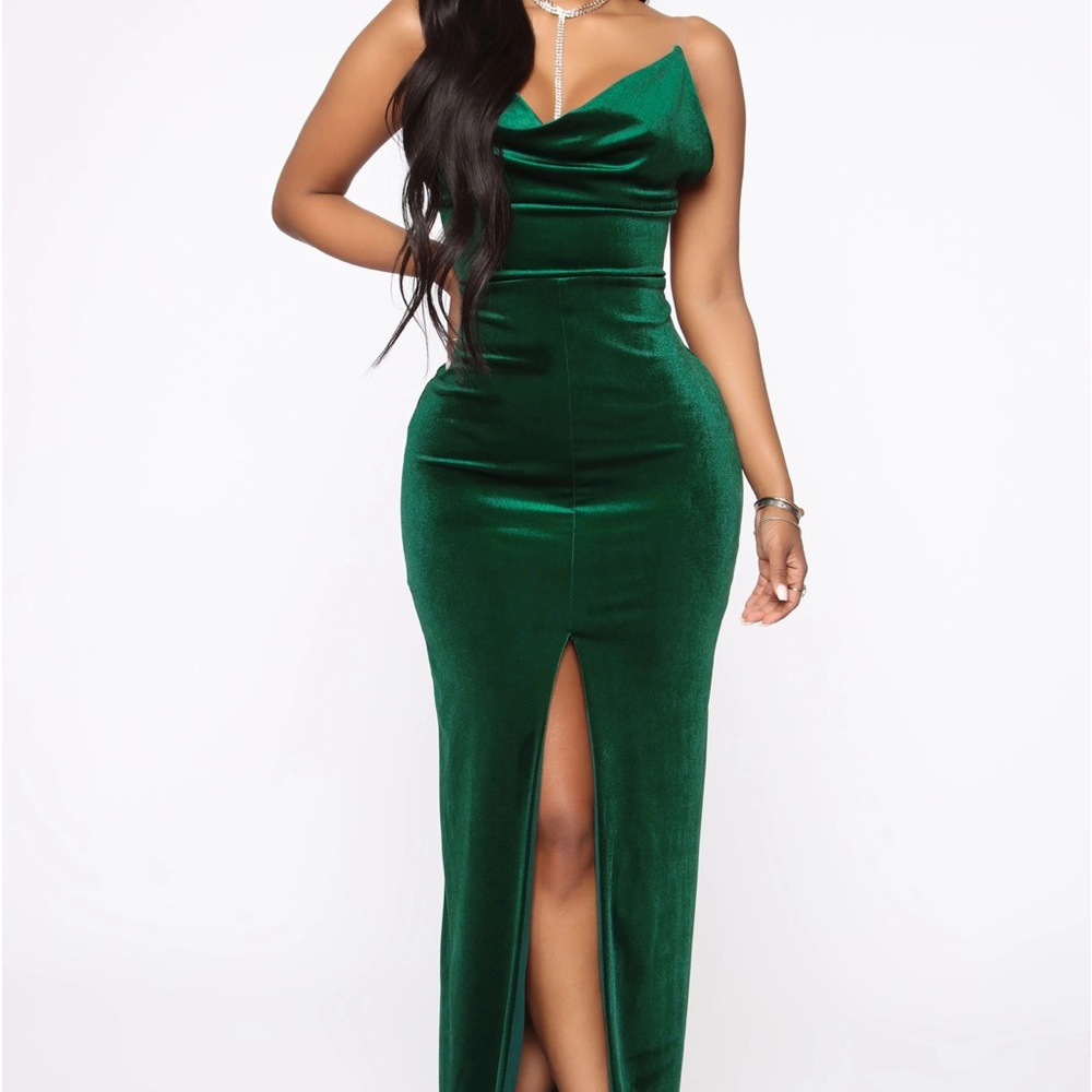 Fashion Nova velvet green maxi dress